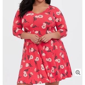 Torrid 3/4 Sleeve V-neck Coral Floral Dress
